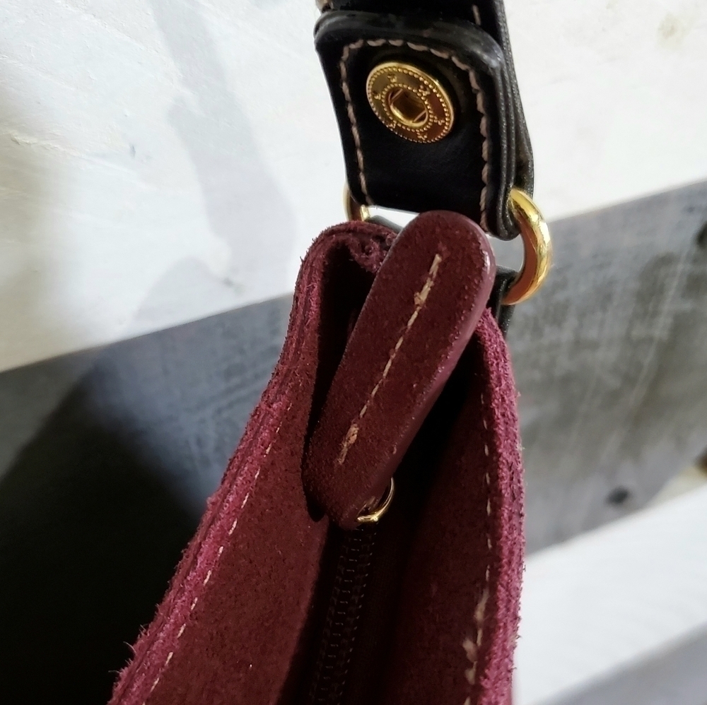 Large Maroon Burgundy Black Faux Leather Suede Tote Shoulder Purse Bag - Picture 8 of 13